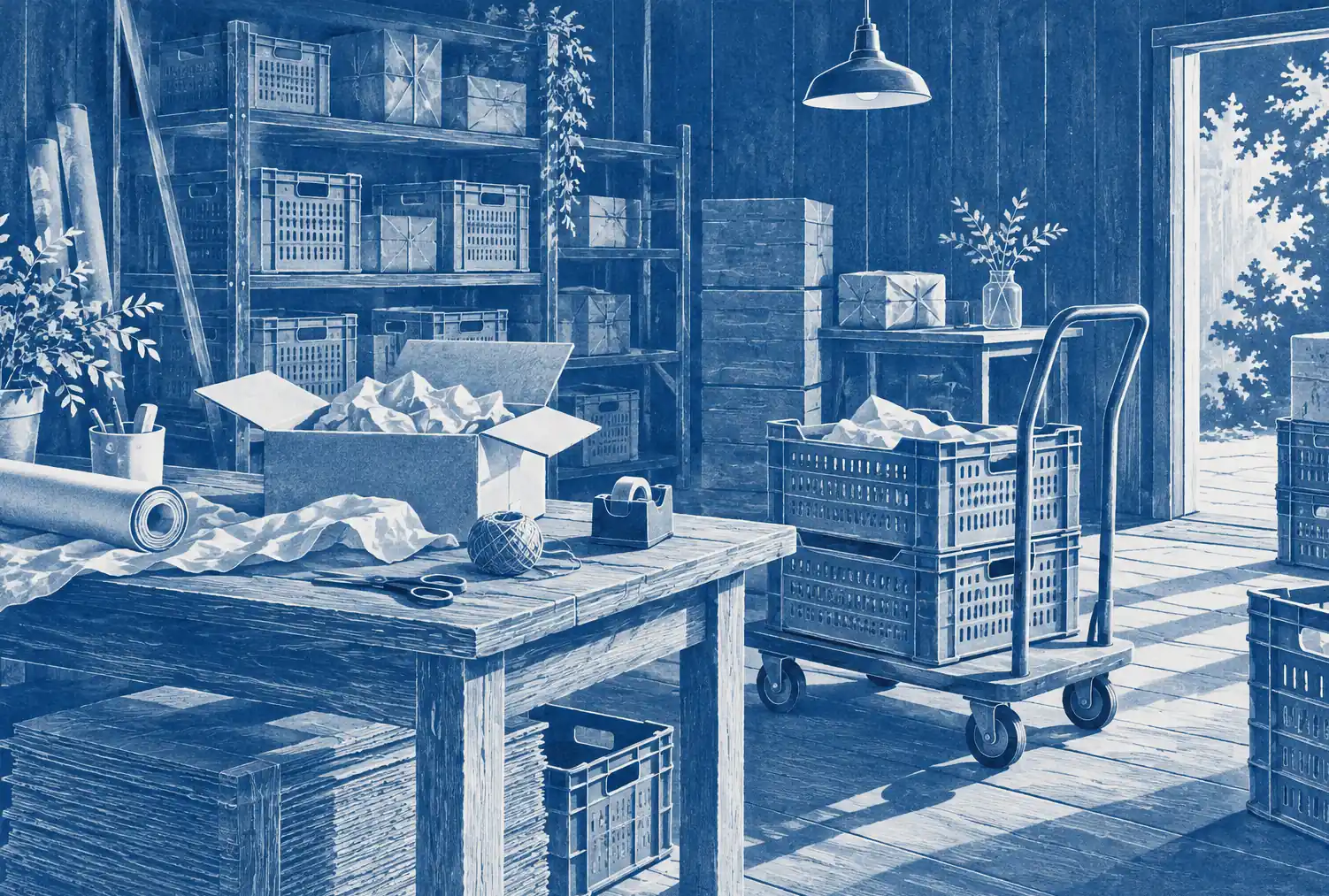 Illustration of distribution businesses and their working space
